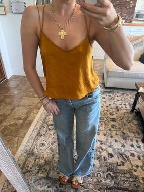 Satin Spaghetti Strap Tank Top in Mustard